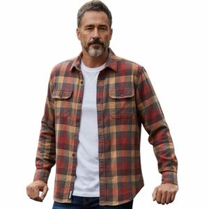 L.L. Bean Red and Tan Plaid Flannel Casual Button Down Shirt XLT